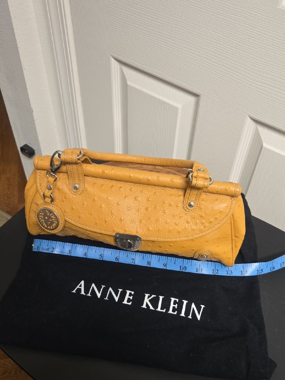 Anne Klein Yellow Textured Leather Mini Frame Handbag